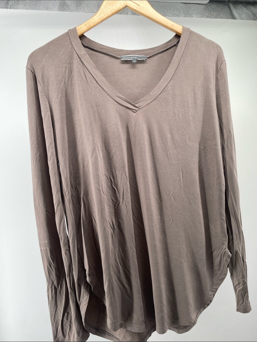 Emma’s Closet Everyday V-Neck Long Sleeve Top - Taupe